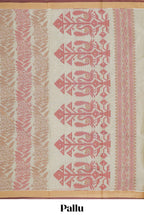 Beige floral designed chirala cotton saree with contrast border and self tree motif pallu