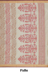 Beige floral designed chirala cotton saree with contrast border and self tree motif pallu