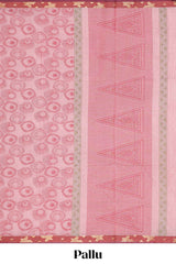 Pink unique designed chirala cotton saree with contrast border and self geometric motif pallu