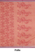 Peach floral designed chirala cotton saree with contrast border and self floral motif pallu