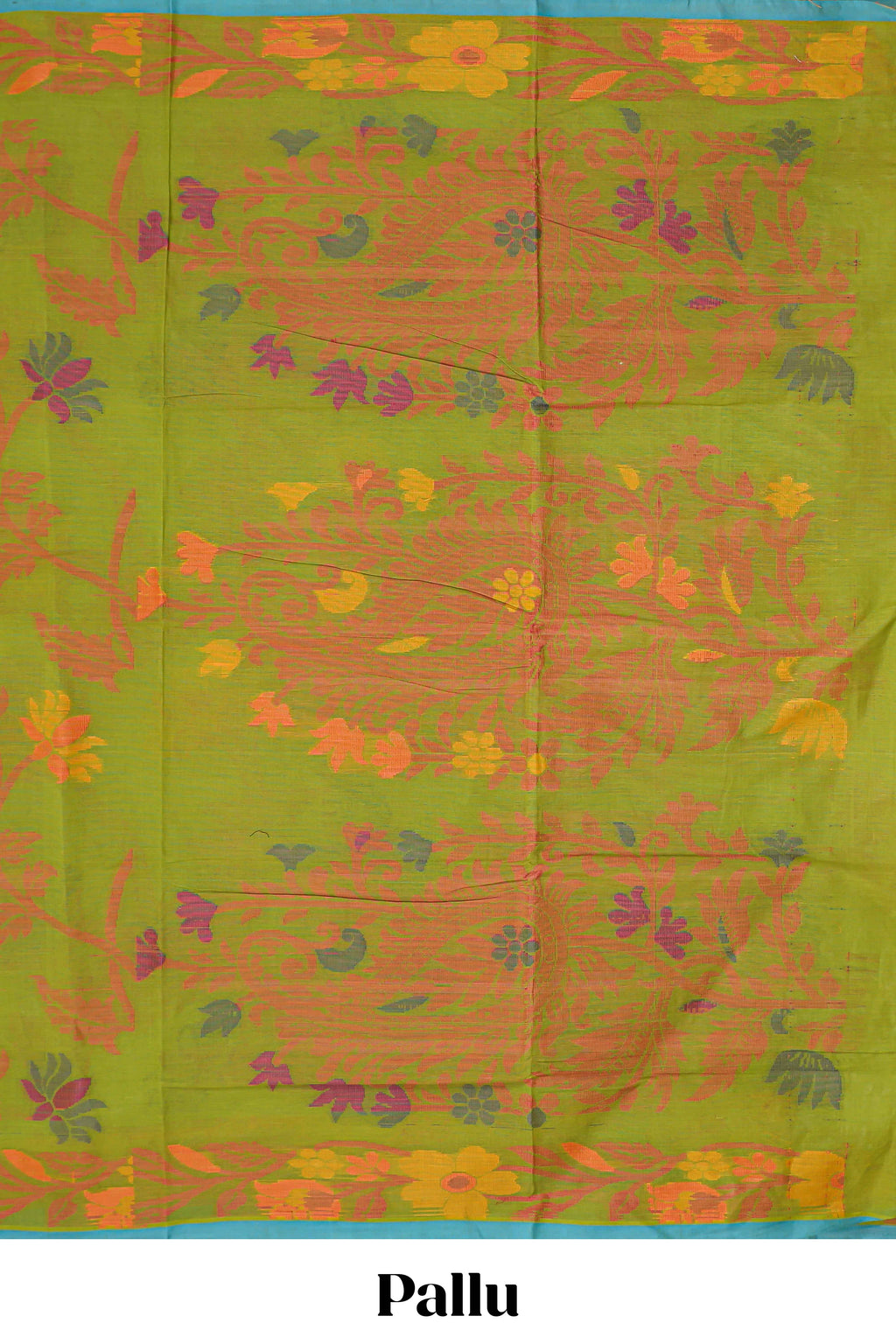 Green floral designed chirala cotton saree with self border and floral design pallu