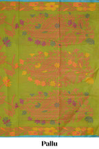 Green floral designed chirala cotton saree with self border and floral design pallu