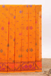 Orange butta designed chirala cotton saree with self border and floral design pallu