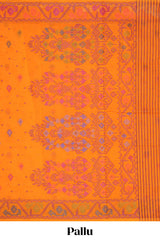 Orange butta designed chirala cotton saree with self border and floral design pallu