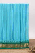 Blue striped chirala cotton saree with contrast zari border and pallu