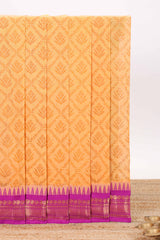 Mango yellow geometric floral design chirala cotton saree with contrast border and zari design pallu