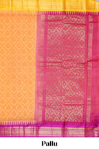 Mango yellow geometric floral design chirala cotton saree with contrast border and zari design pallu