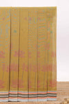 Mustard yellow floral design chirala cotton saree with contrast border and blouse