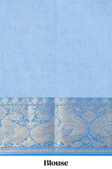 Soft powder blue plain chirala cotton saree with contrast zari border and blouse