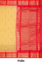 Yellow striped chirala cotton saree with contrast zari border and pallu