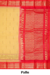 Yellow striped chirala cotton saree with contrast zari border and pallu