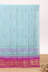 Blue striped bottom floral design chirala cotton saree with contrast border and zari design pallu