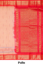 Peach striped bottom floral design chirala cotton saree with contrast border and zari design pallu