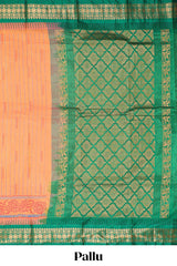 Orange striped bottom floral design chirala cotton saree with contrast border and zari design pallu