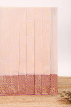 Pale peach plain design chirala cotton saree with contrast border and striped design pallu