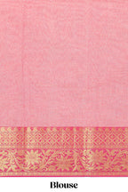 Pale peach plain design chirala cotton saree with contrast border and striped design pallu