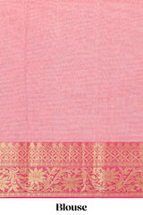 Pale peach plain design chirala cotton saree with contrast border and striped design pallu