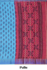 Blue butta design chirala cotton saree with self border and contrast blouse