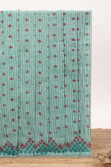 Green striped floral butta design chirala cotton saree with self border and contrast blouse
