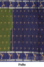 Green bird butta design chirala cotton saree with contrast border and motifs blouse