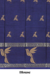 Green bird butta design chirala cotton saree with contrast border and motifs blouse