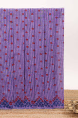 Violet striped floral butta design chirala cotton saree with self border and contrast blouse