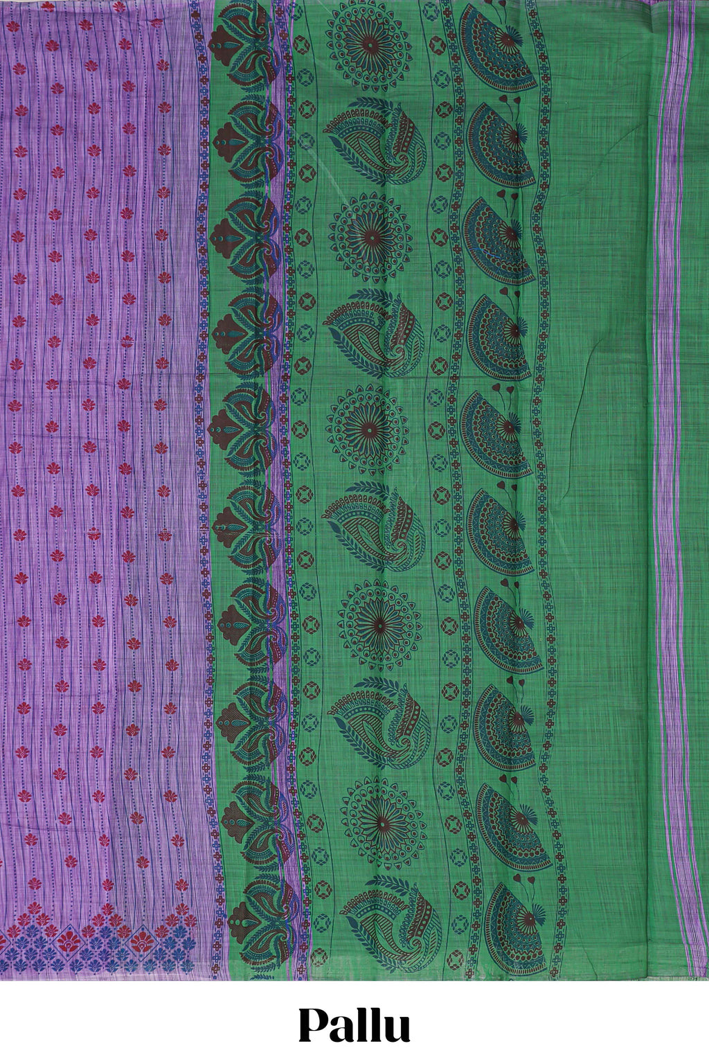 Violet striped floral butta design chirala cotton saree with self border and contrast blouse
