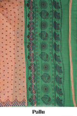 Candy peach striped floral butta design chirala cotton saree with self border and contrast blouse