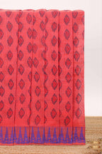 Coral red butta designed chirala cotton saree with self border and contrast blouse
