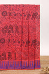 Red floral designed chirala cotton saree with self border and contrast blouse