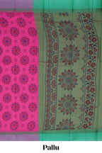 Pink mandala print chirala cotton saree with contrast border and blouse