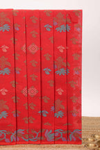 Red floral motifs design chirala cotton saree with self border and floral vine design pallu