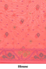 Pink floral motifs design chirala cotton saree with self border and matching blouse