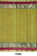 Green butta chettinad cotton saree with contrast zari border and stripe pallu