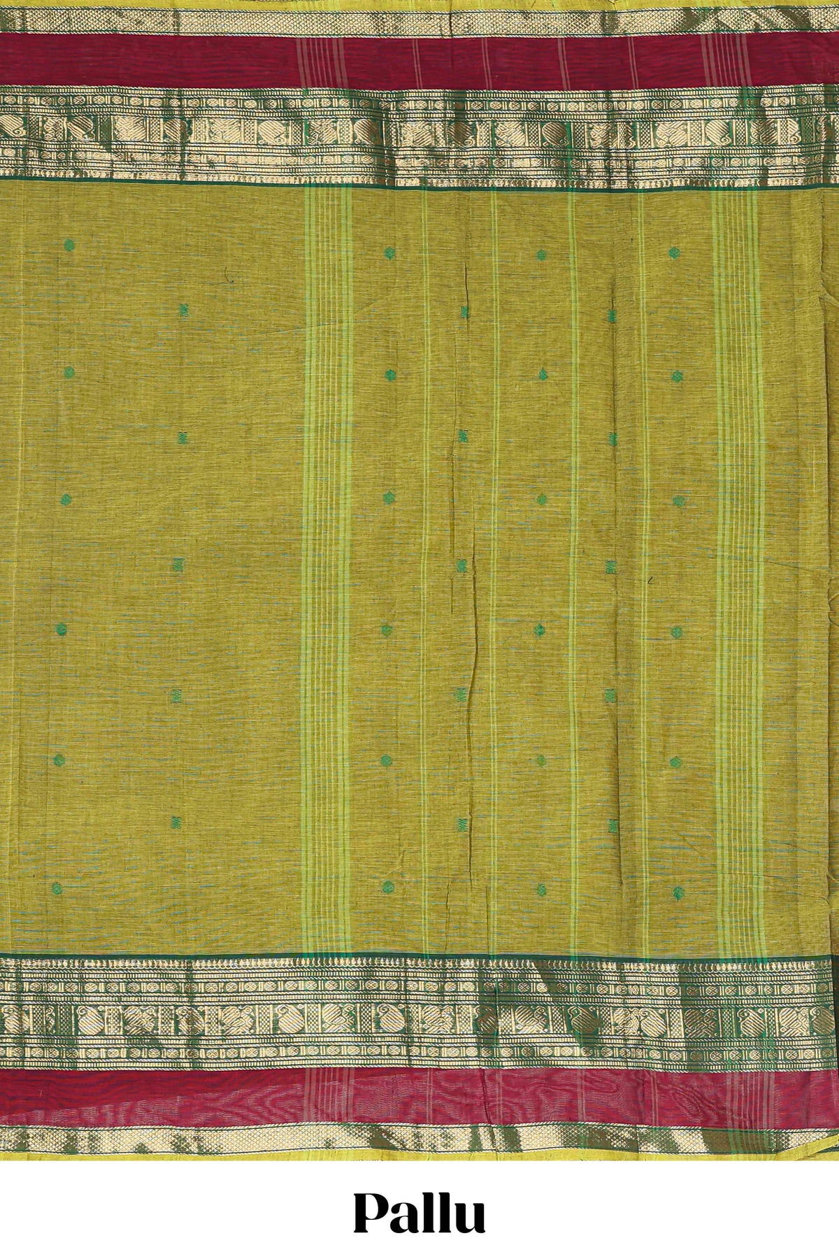 Green butta chettinad cotton saree with contrast zari border and stripe pallu