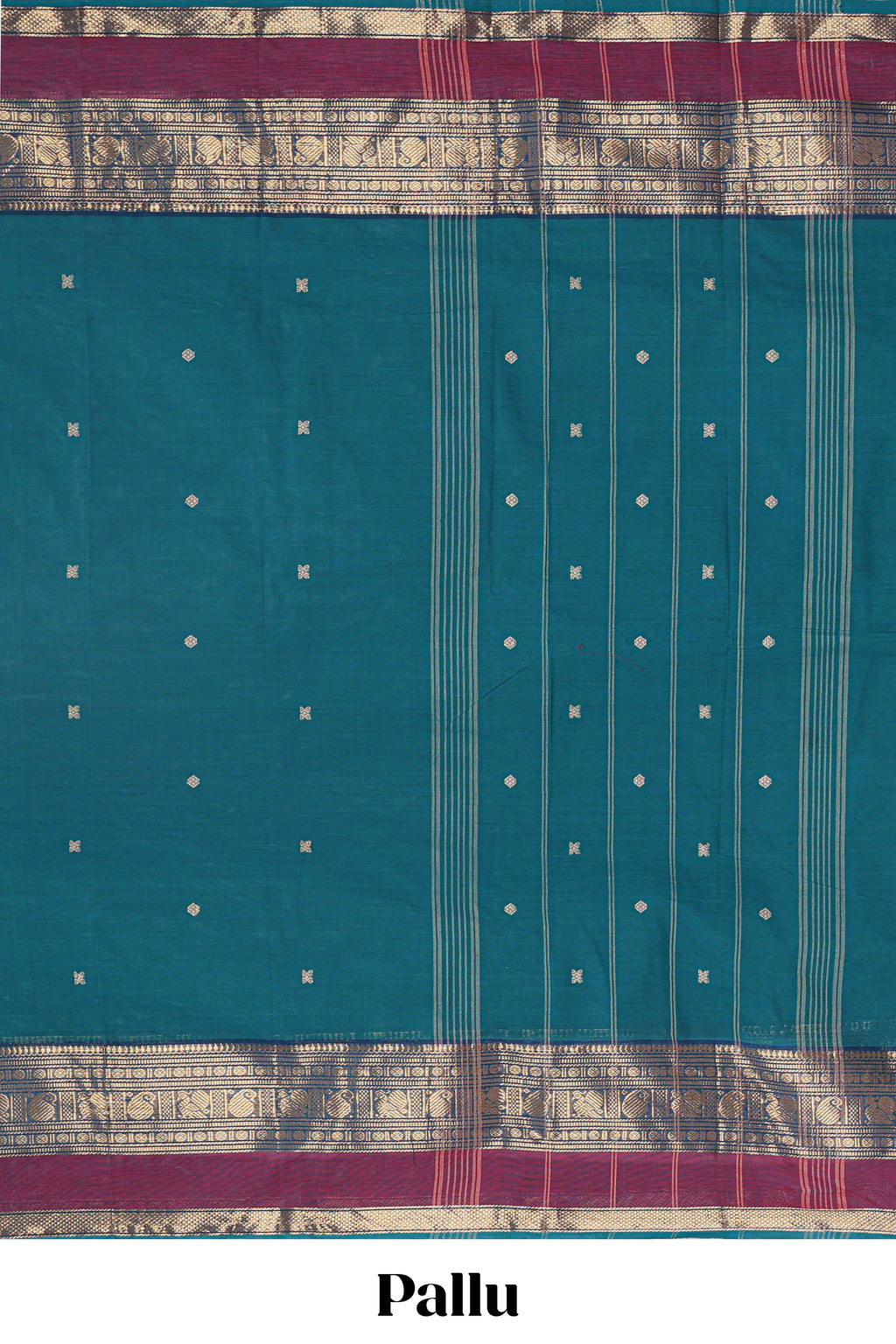 Peacock green plain chettinad cotton saree with contrast zari border and stripe pallu