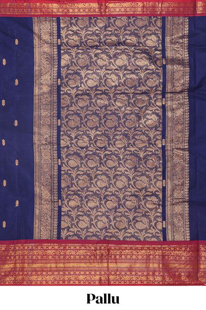 Blue zari butta chettinad cotton saree with contrast zari border and matching pallu