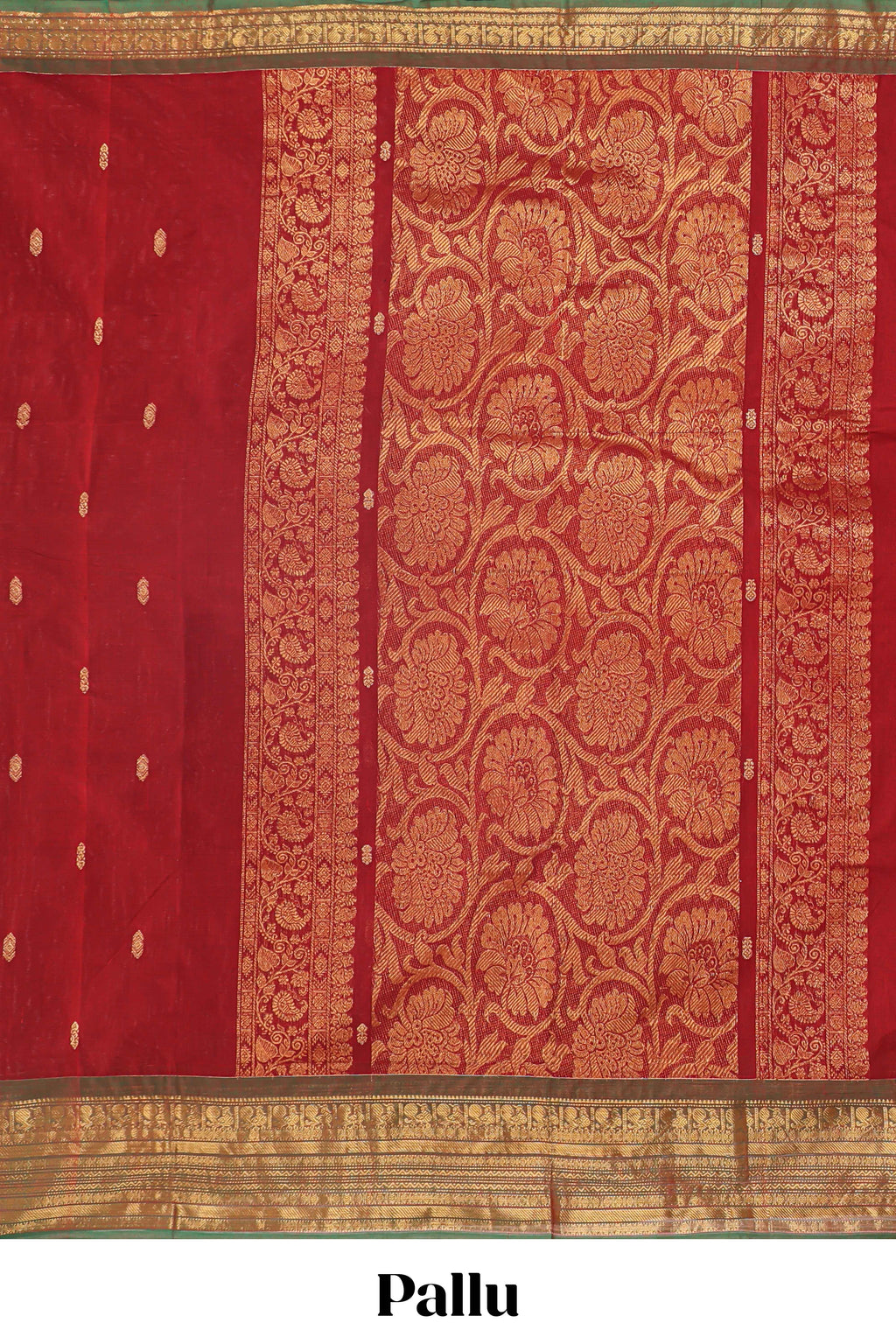 Maroon zari butta chettinad cotton saree with contrast zari border and matching pallu