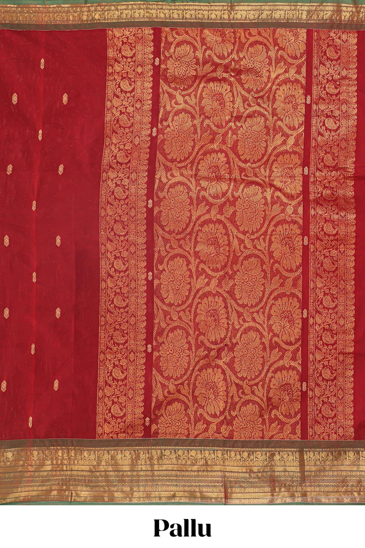 Maroon zari butta chettinad cotton saree with contrast zari border and matching pallu