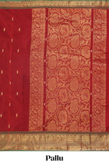 Maroon zari butta chettinad cotton saree with contrast zari border and matching pallu