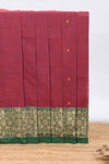 Maroon butta chettinad cotton saree with contrast zari border and matching blouse