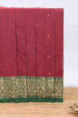 Maroon butta chettinad cotton saree with contrast zari border and matching blouse
