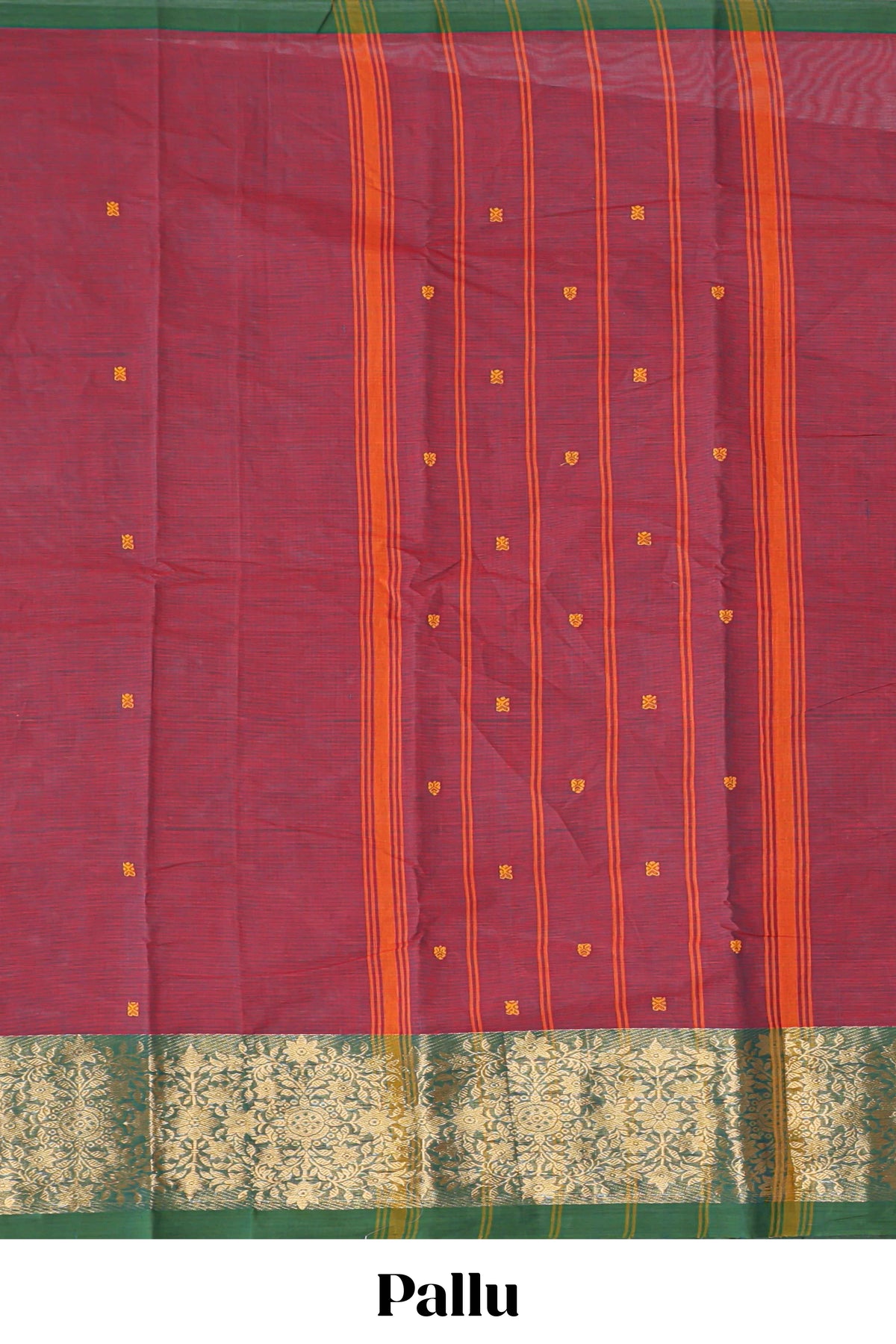 Maroon butta chettinad cotton saree with contrast zari border and matching blouse
