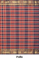 Multi color checked chettinad cotton saree with self birds & ikkat style zari border and matching pallu