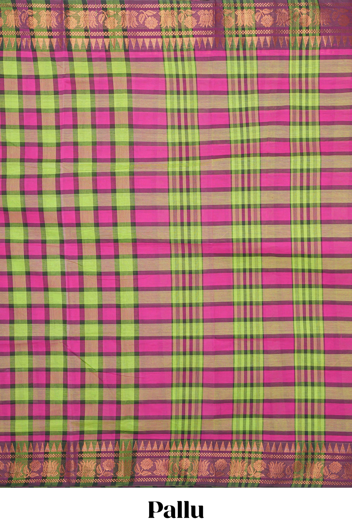 Multi color checked chettinad cotton saree with self floral design zari border and matching pallu