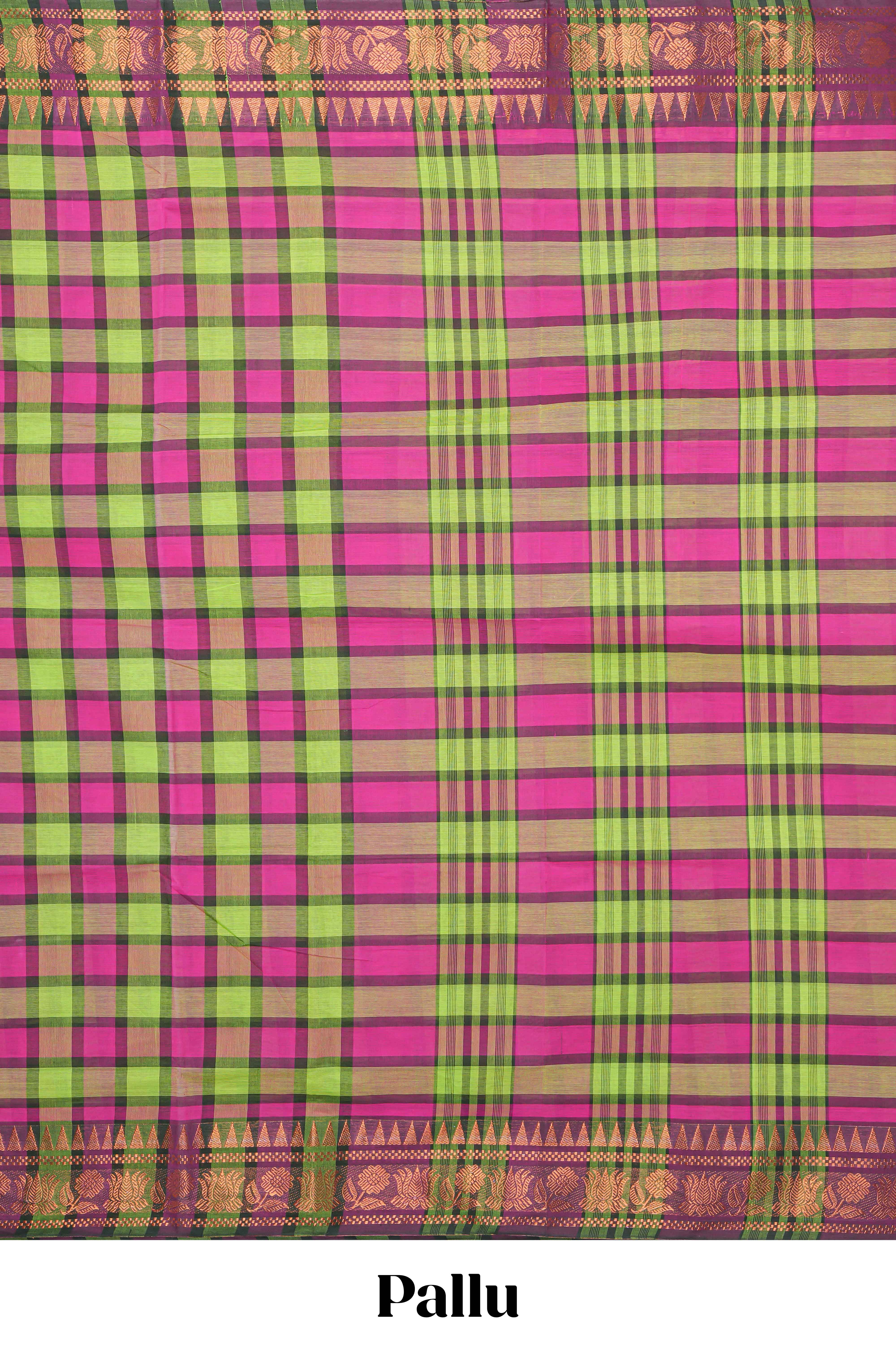 Multi color checked chettinad cotton saree with self floral design zari border and matching pallu