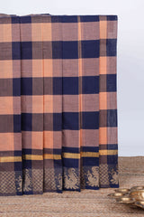 Multi color checked chettinad cotton saree with birds zari design self border and matching pallu