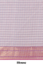 Grey checked thread motifs chettinad cotton saree with contrast zari border and matching striped pallu