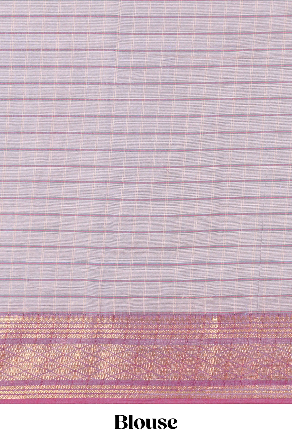 Grey checked thread motifs chettinad cotton saree with contrast zari border and matching striped pallu