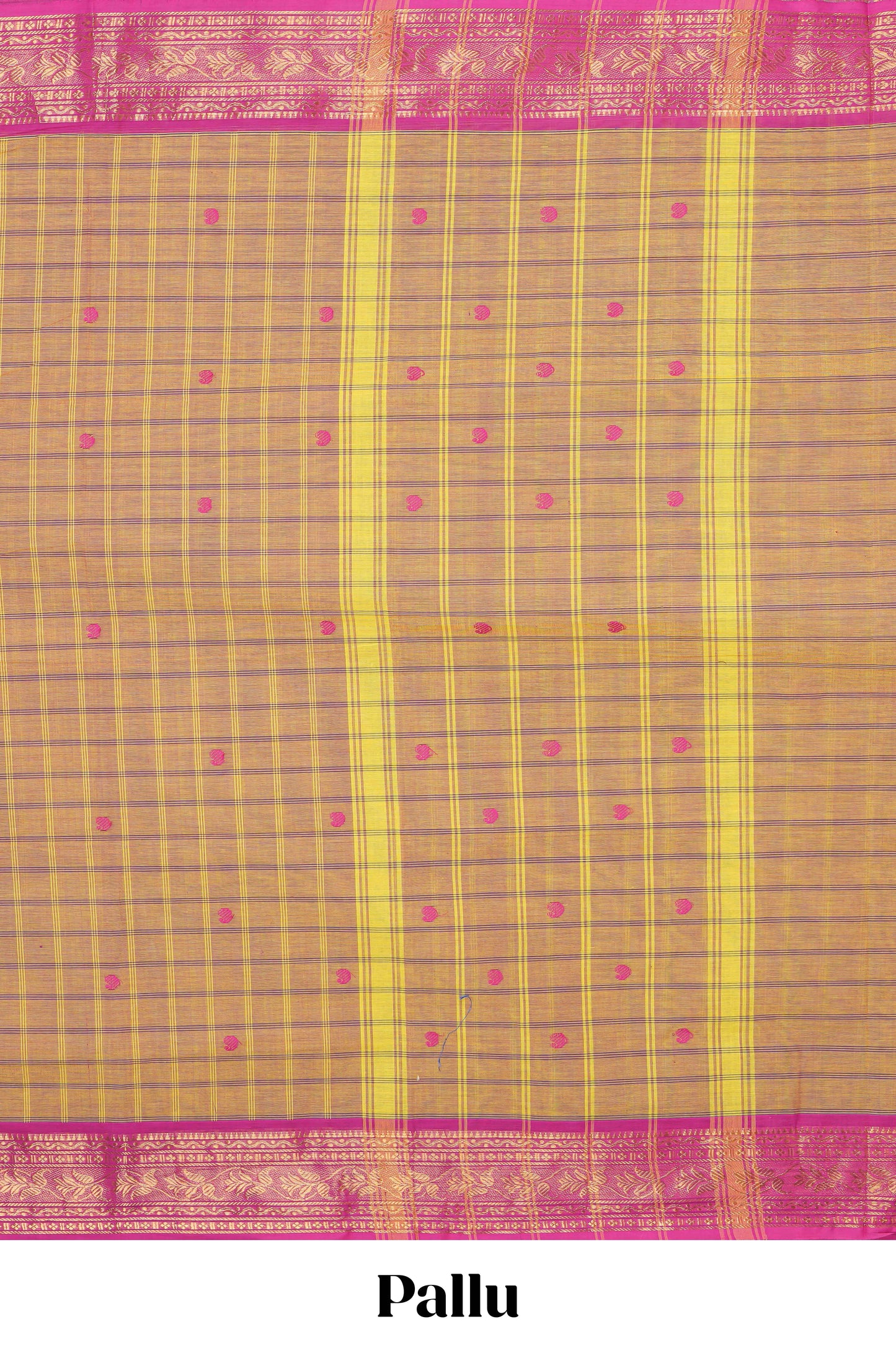 Mustard checked thread motifs chettinad cotton saree with contrast zari border and matching blouse
